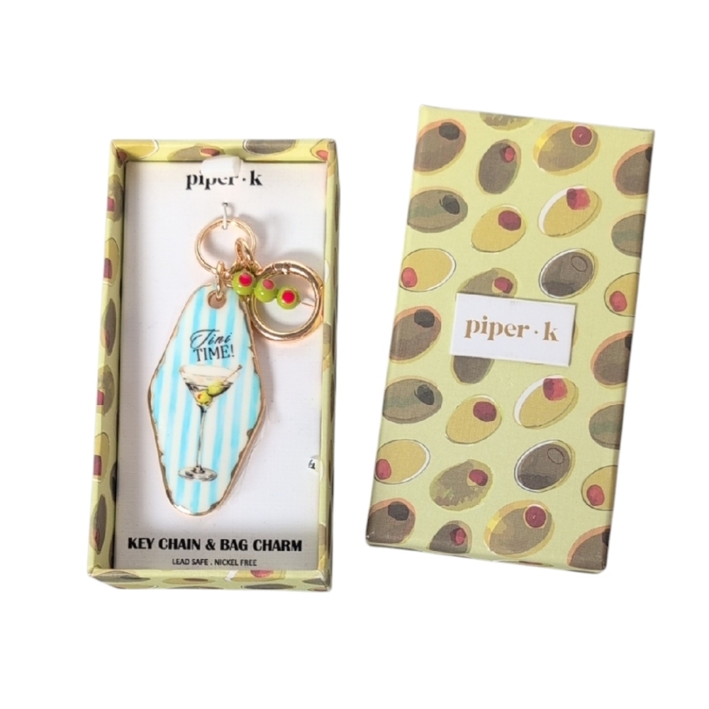 Piper K Tini Time Key Chain & Bag Charm Martini Olive
